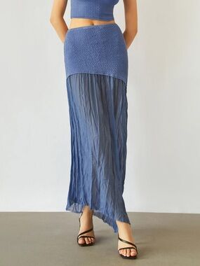 Commense Blue Patchwork High-Low Maxi Skirt Stretch Knit Size L